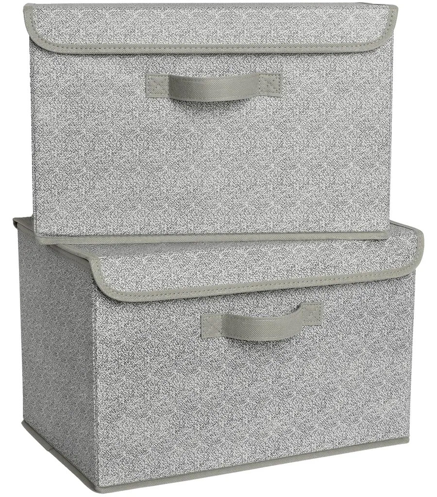 Boîtes de rangement grises avec couvercle, bacs en tissu pliable 2 unités