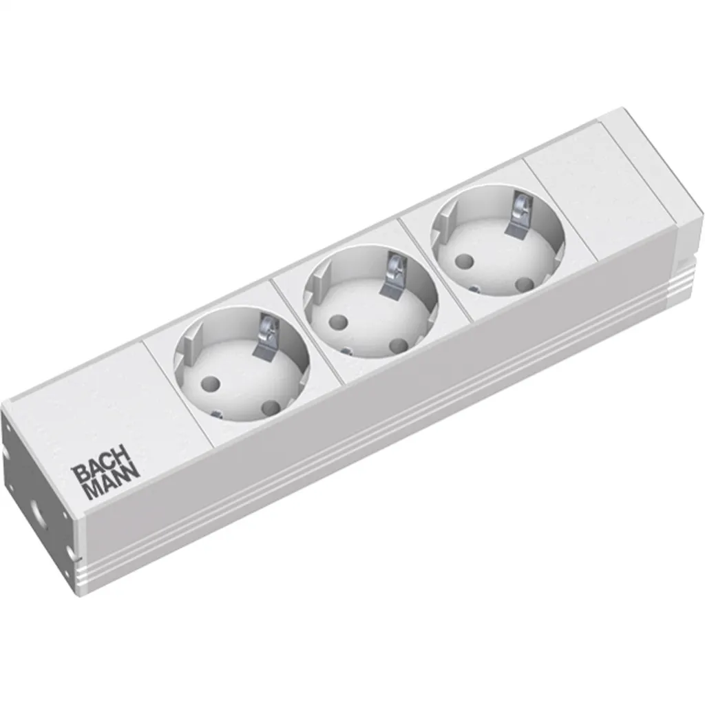 Bachmann - Cavo di prolunga (montabile su rack) - connessioni di uscita: 3 - 1U - 25,4 cm (10") - 2 m - Germania - argento, grigio chiaro, RAL 7035