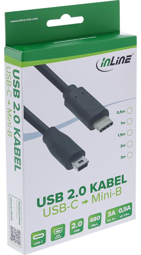InLine USB 2.0 Kabel, Typ C Stecker an Mini-B Stecker (5pol.), schwarz, 3m