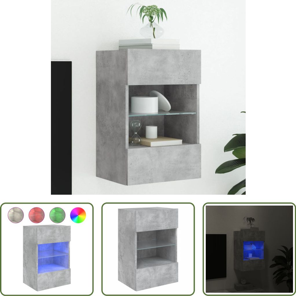 The Living Store TV-Wandschrank mit LED-Leuchten Betongrau 40x30x60,5 cm