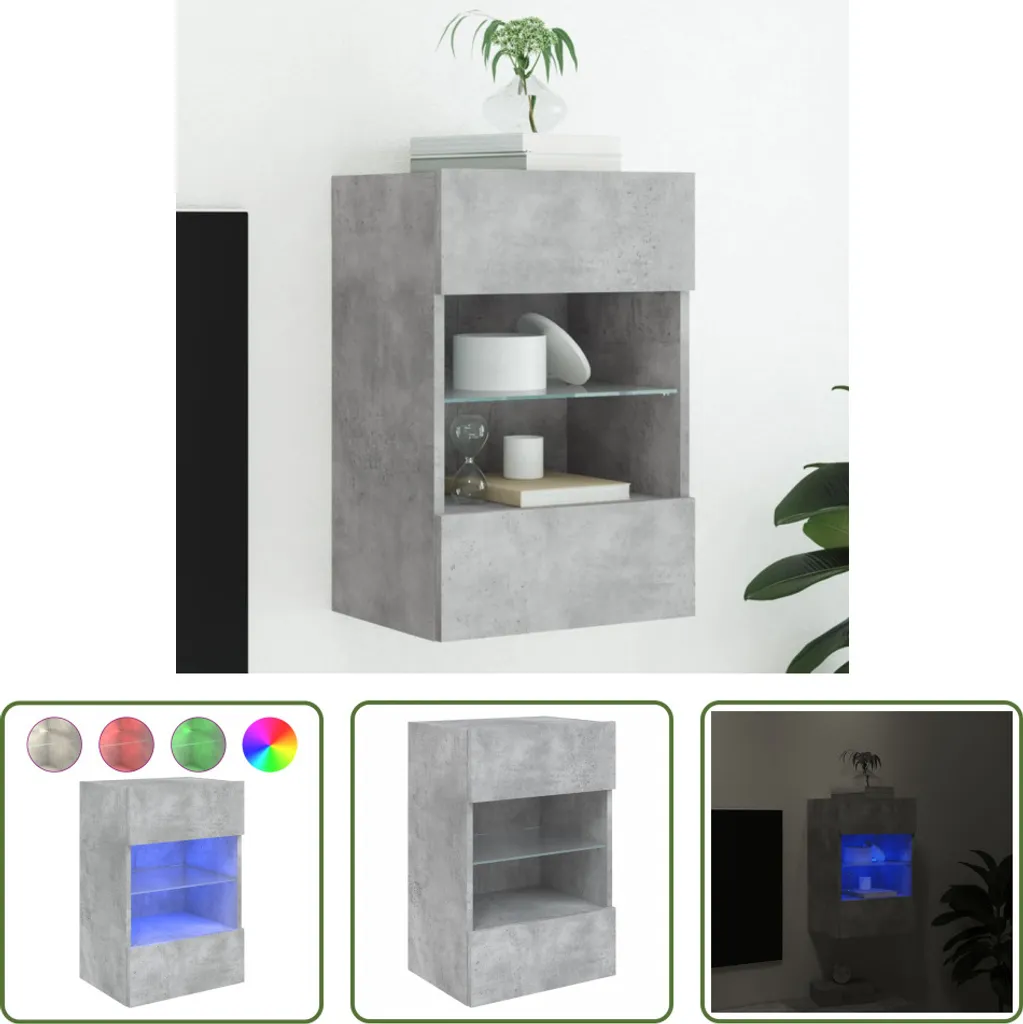 The Living Store Parete TV con luci LED grigio cemento 40x30x60,5 cm