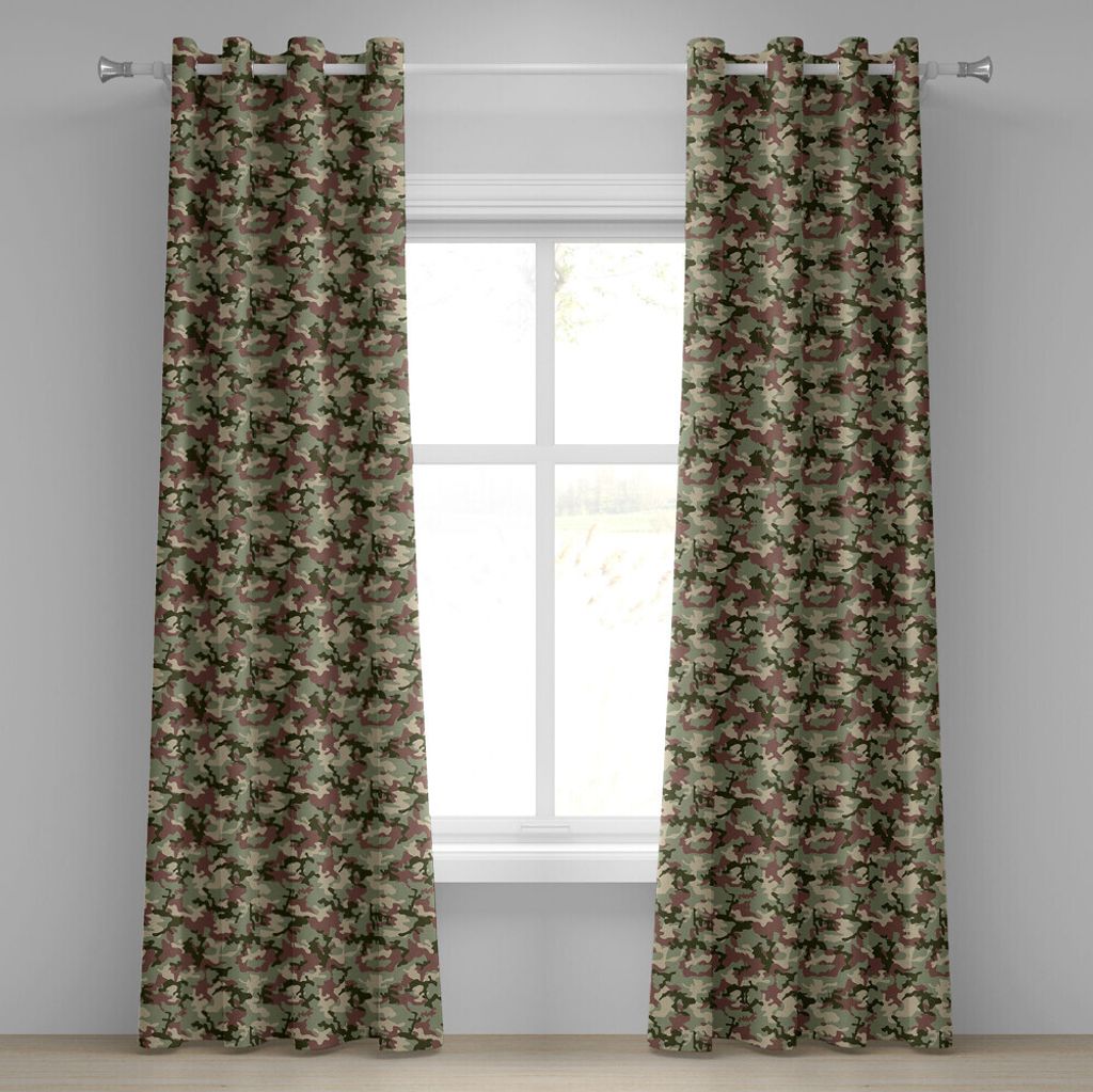 ABAKUHAUS Camo Ösenvorhang, Illustrierte grüne Tarnung in Forest Colors Hunter Combat, Dekorative 2-Panel-Fenstervorhänge, 280 cm x 225 cm, Dunk...