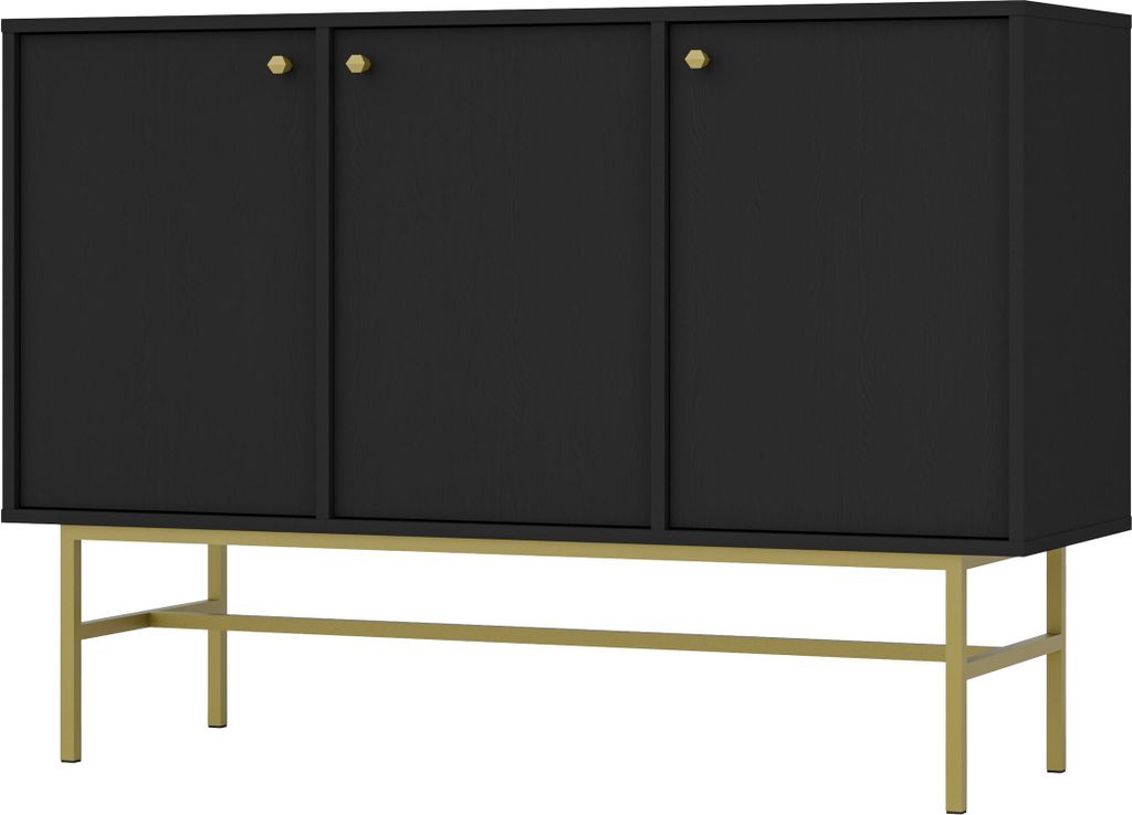 Masseno Kommode TORINO 125 cm Sideboard mit 3 Türen für Wohnzimmer Schlafzimmer Modern 125x41x86 cm Graphitfarben / Graphitfarben