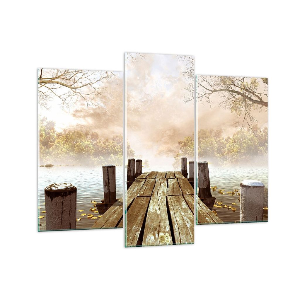 Bilder auf glas - Illustration herbst landschaft bäume - 130x100cm - Glasbilder - Wandbilder - Kunstdruck - Wanddekoration aus Glas - Glas Bilder ...