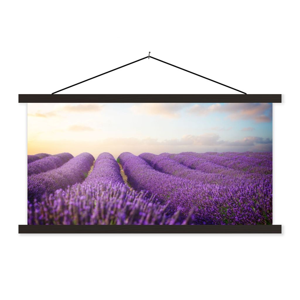 MuchoWow Textilposter Lavendel - Himmel - Wolken - Blumen 60x30 cm mit schwarzem Rahmen - Textilien