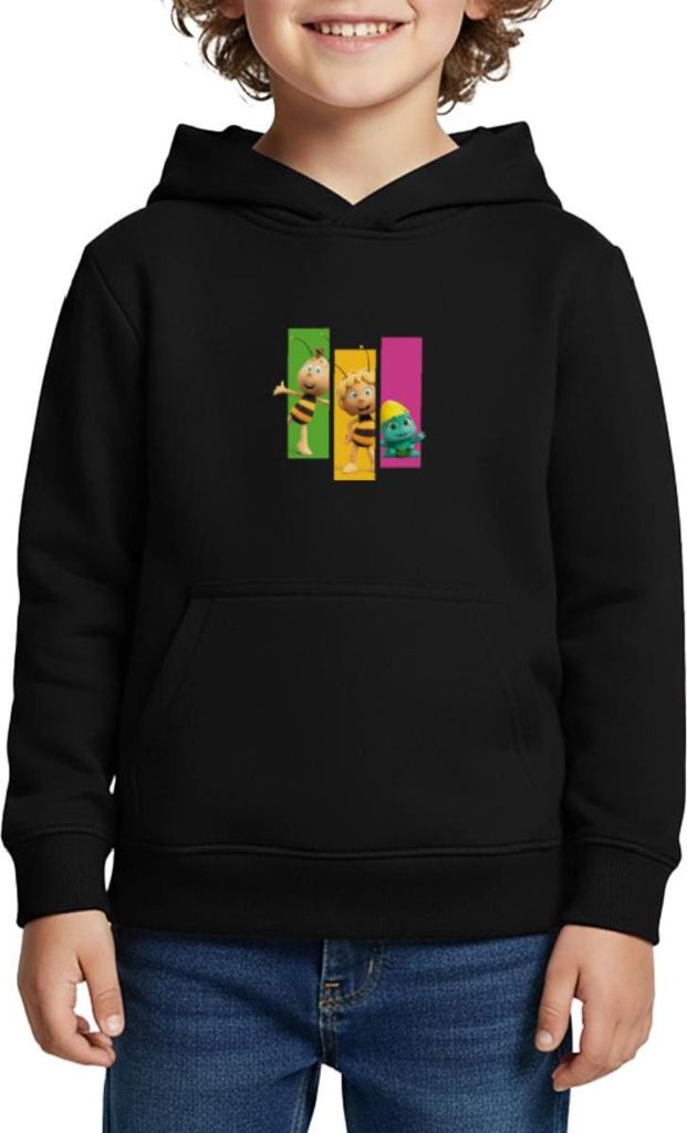 Spreadshirt Die Biene Maja 3 Maja Willi Smoosh Kacheln Kinder Premium Hoodie, 122/128 (6 Jahre), Schwarz