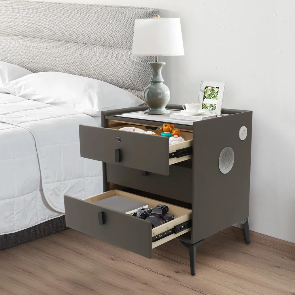 Table de nuit connectée marron : recharge sans fil et son Bluetooth - 2