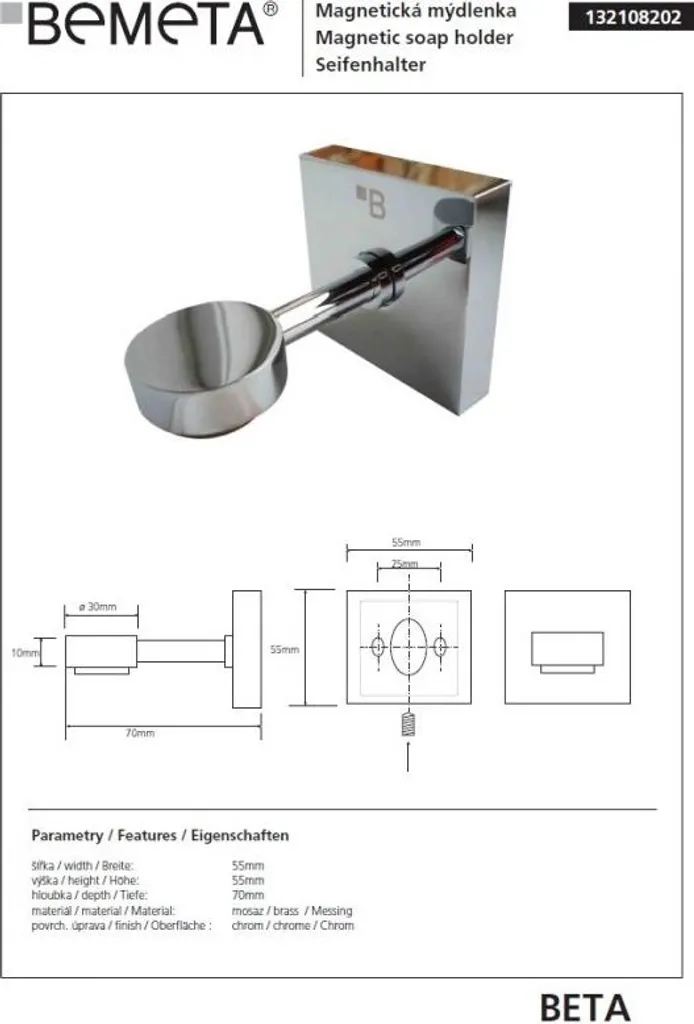 Sapho X-SQUARE - Distributore di sapone magnetico, cromo XQ801 - 6