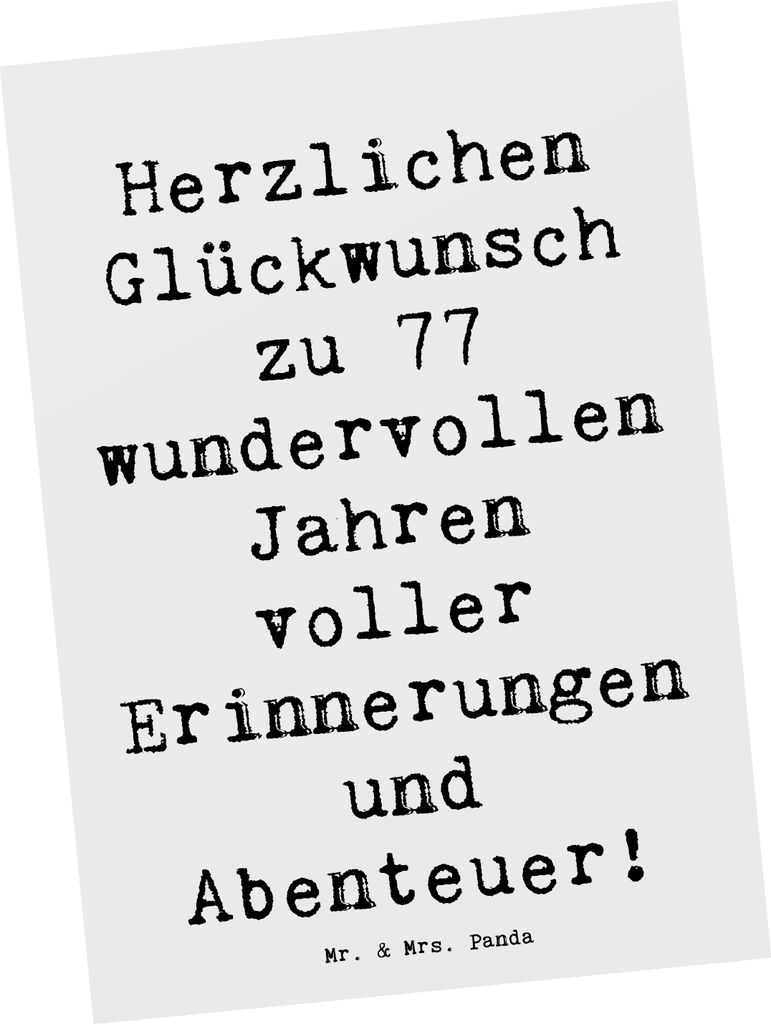 Mr. & Mrs. Panda Postkarte Spruch 77. Geburtstag - Weiß - Geschenk, Happy Birthday, Alter, Jubiläum, Erinnerungen, Ansichtskarte, einzelkarte, Gr...