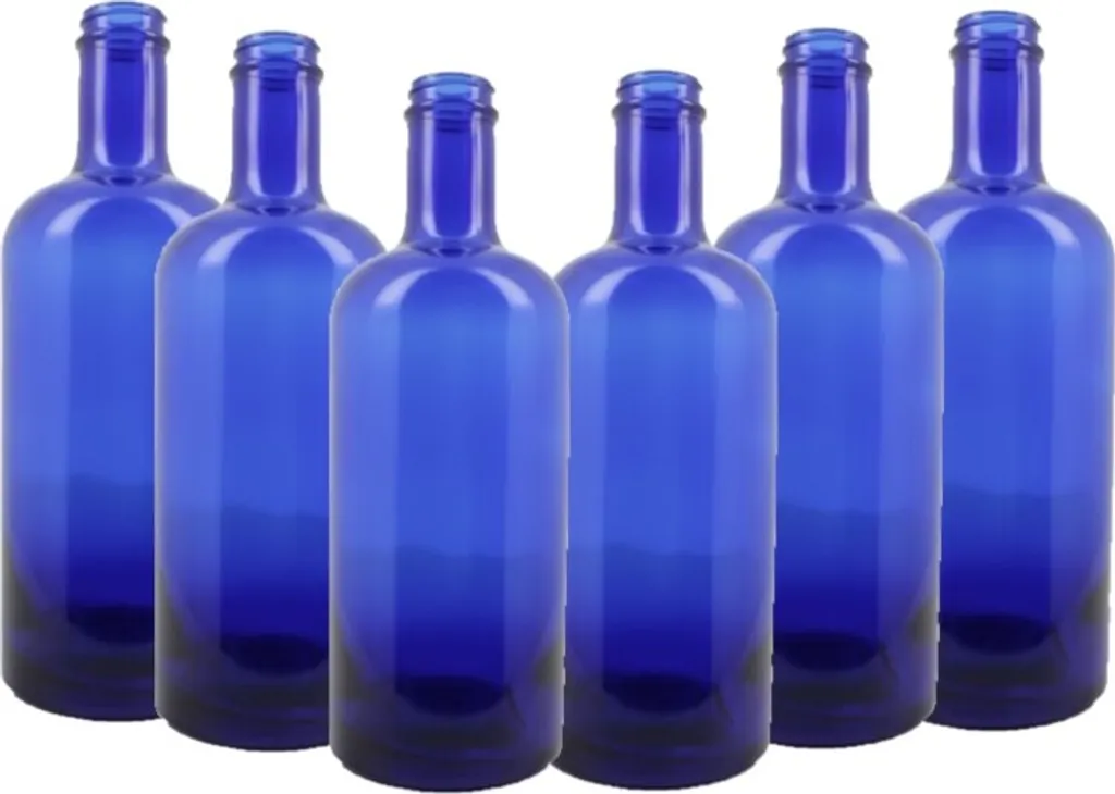 Set 6 Bottiglie Bellerofonte VAND 750ml Vetro Blu con Tappo Silver