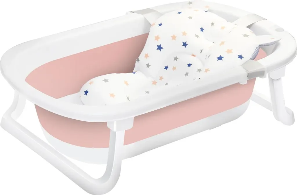 Bagnetto Pieghevole Rosa Design Moderno | Vasca Portatile con Cuscino