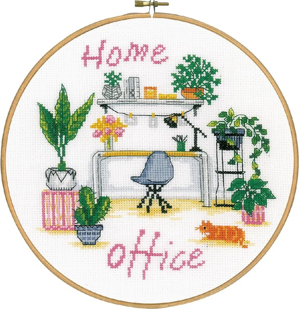 Vervaco Kit Point de Croix Compté Home Office avec Tambour de 20 cm