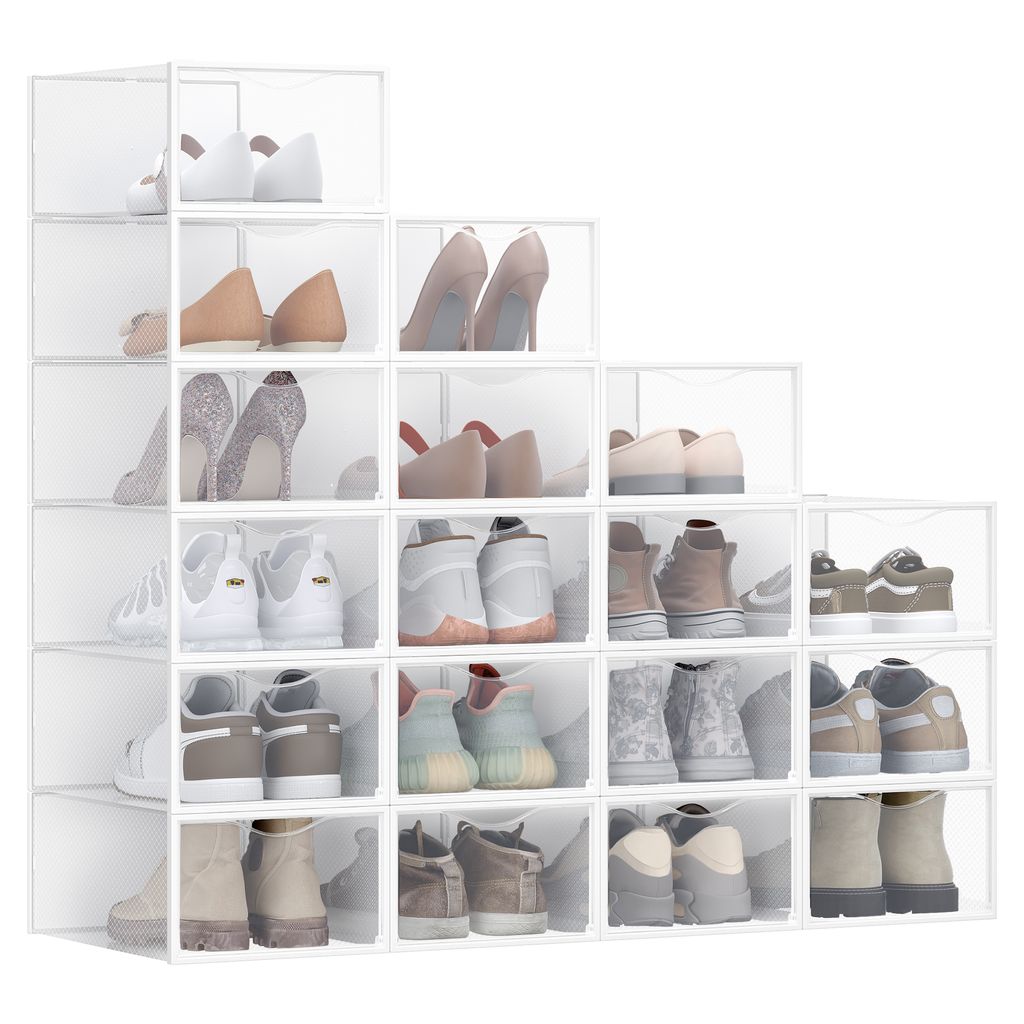 Schuhboxen, 18er Set, durchsichtig, aus Kunststoff, mit Produktbild 