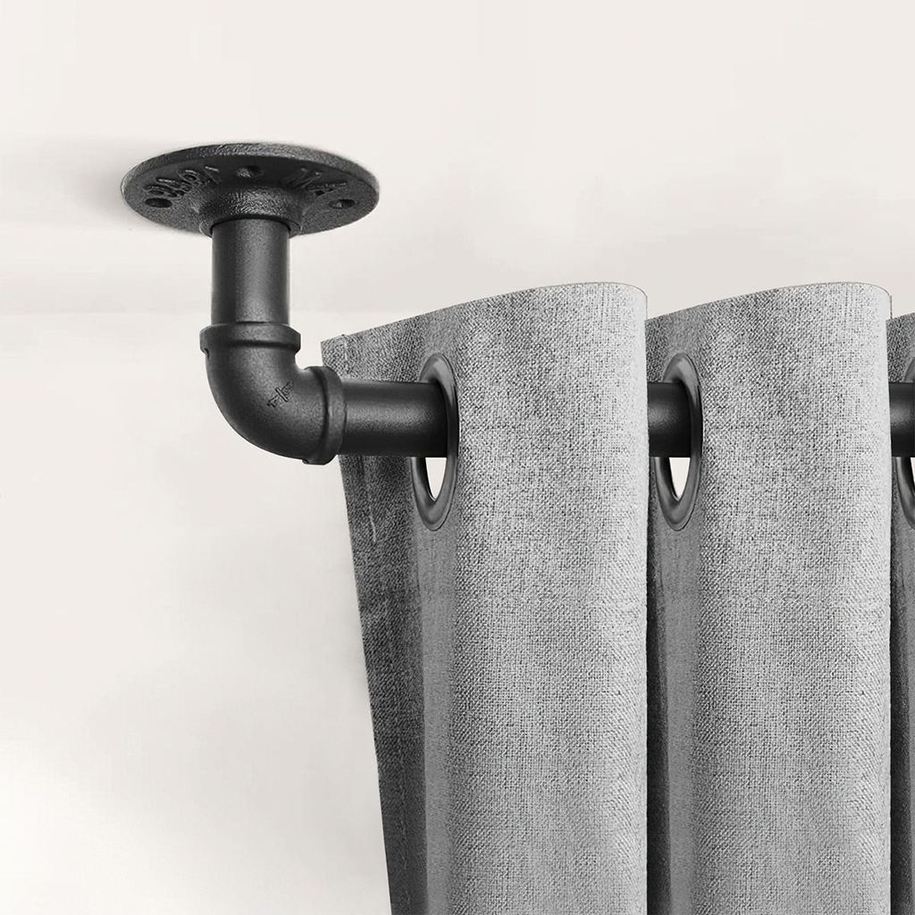 Rohrvorhangstangen Industrie, Schwarz, Verstellbar, 48–84 Zoll, Metall, Vorhangstangen für Werkstatt