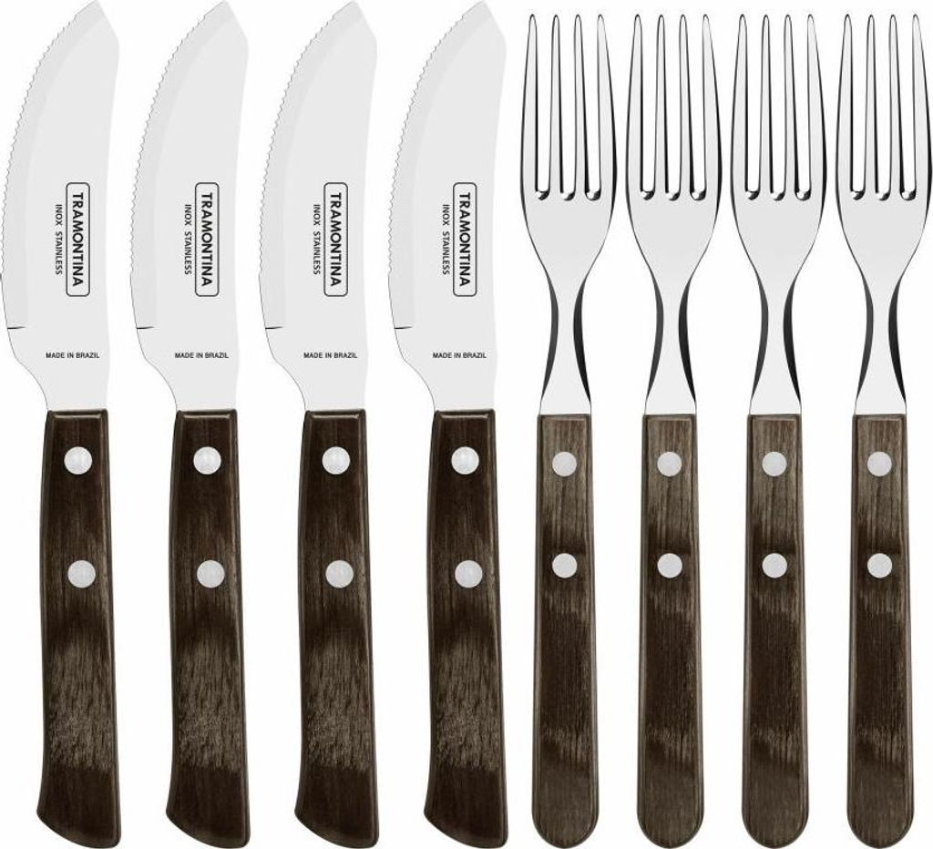 Tramontina PIZZA Besteck Set, 8-tlg., Messer, Gabel, Pizzamesser, Essbesteck, Edelstahl / Holz, 29899-174