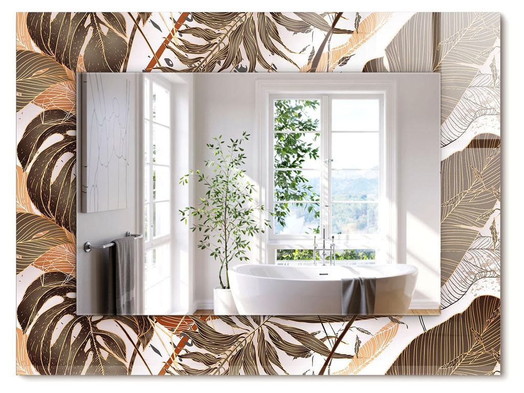 Blätter mit tropischem Muster – Rechteckiger Spiegel mit Druck 80x60 cm – Modern - Dekorativ für die Wand