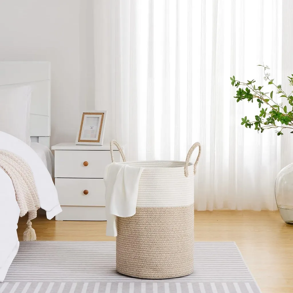 Panier à linge pour chambre et salle de bain 58L en corde décorative