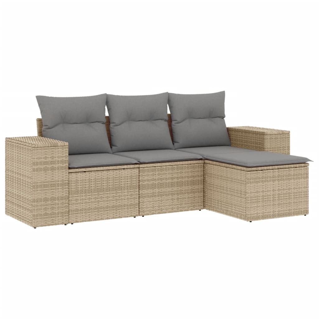"WINTER SALE" 4-tlg. Garten-Sofagarnitur - Balkonmöbel/Loungeset - elegantes Design - mit Kissen Beige Poly Rattan - Gartensofas NeuMöbel236067