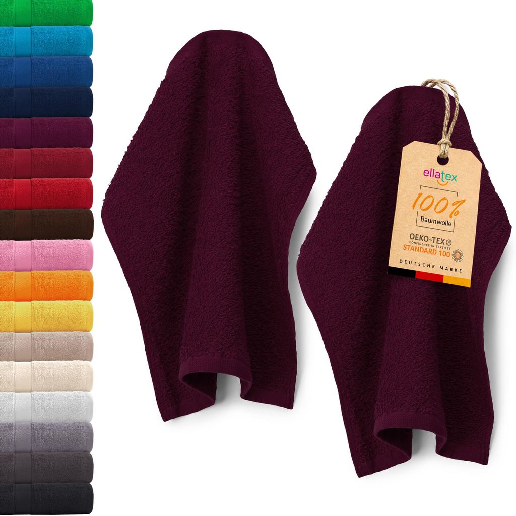 EllaTex PARIS 2er Set Seiftücher 30x30 cm – 100% Baumwolle, 500 g/m² Frottier, in Farbe: Brombeere