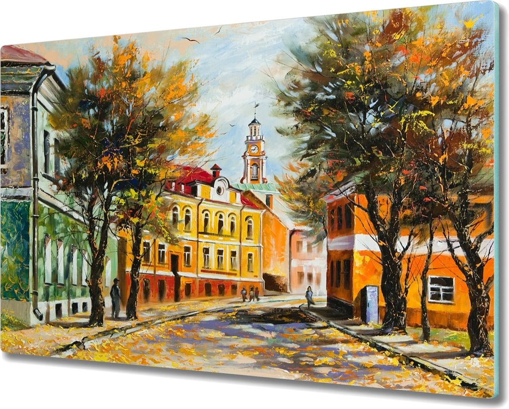 Coloray Herdabdeckplatte 80x52 cm Schneidebrett Kochplattenabdeckung Küchenbrett Hackbrett - Malen der Stadt Herbst