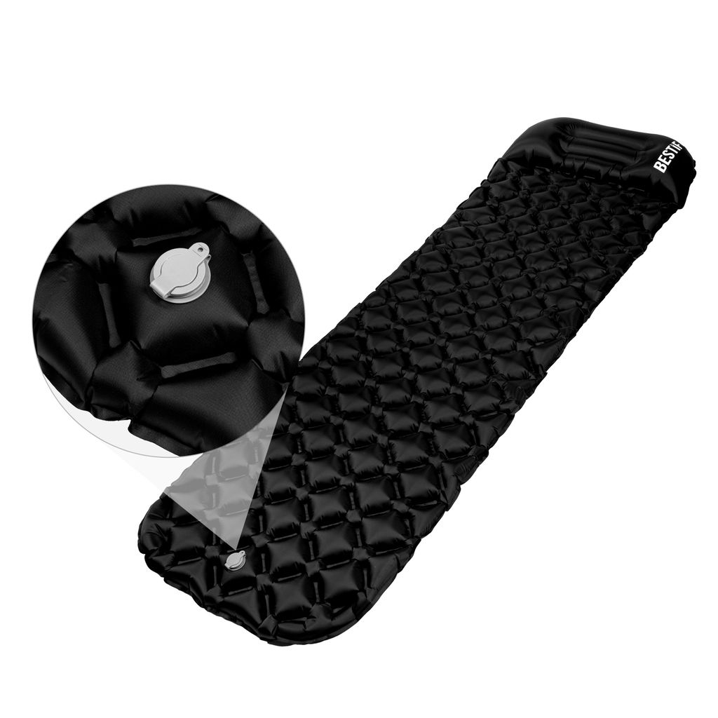 BESTIF Isomatte aufblasbar mit Kissen Ultraleicht Camping Luftmatratze Tragetasche kleines Packmaß für Outdoor Zelt Schlafmatte Schwarz
