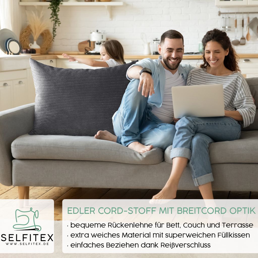 Selfitex XXL Breitcord Sofakissen inkl. Füllkissen, edler Produktbild 2