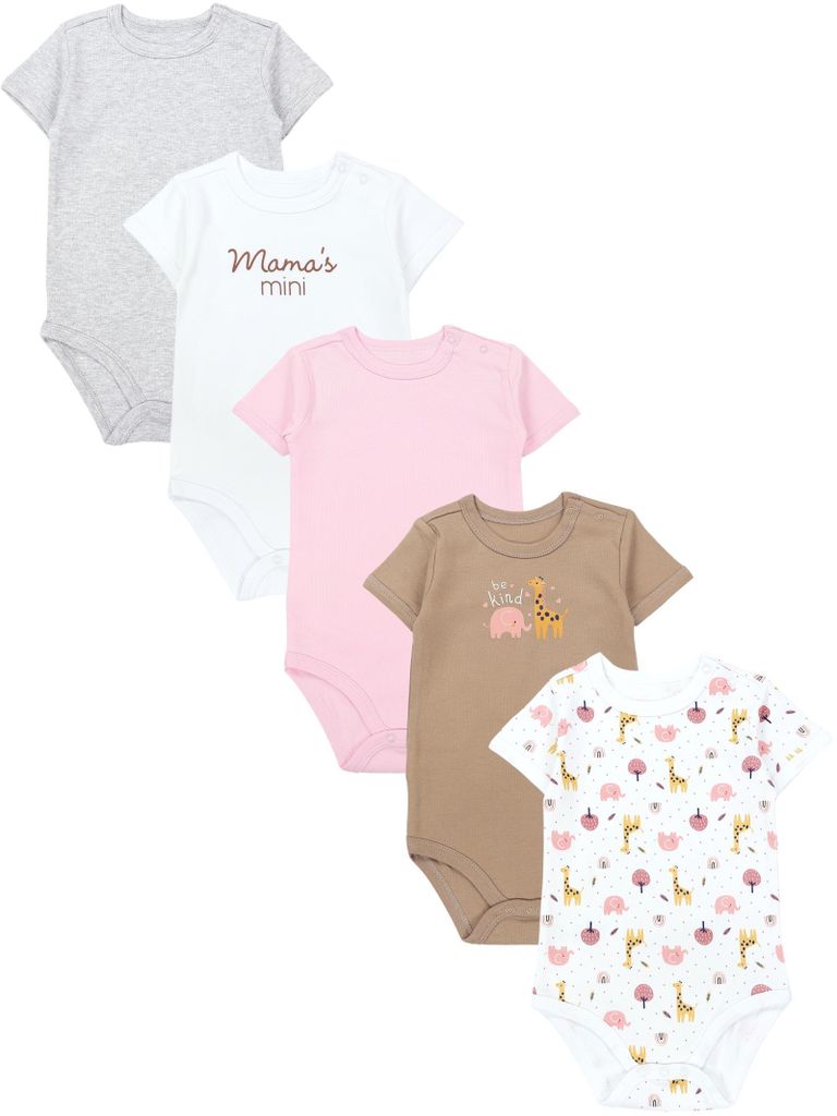 TupTam Baby Body Kurzarm im 5er Pack – Bedruckter Body Baby aus Baumwolle für Jungen und Mädchen, Farbe: Elefant_Mommys mini_ Be kind, Größe:...