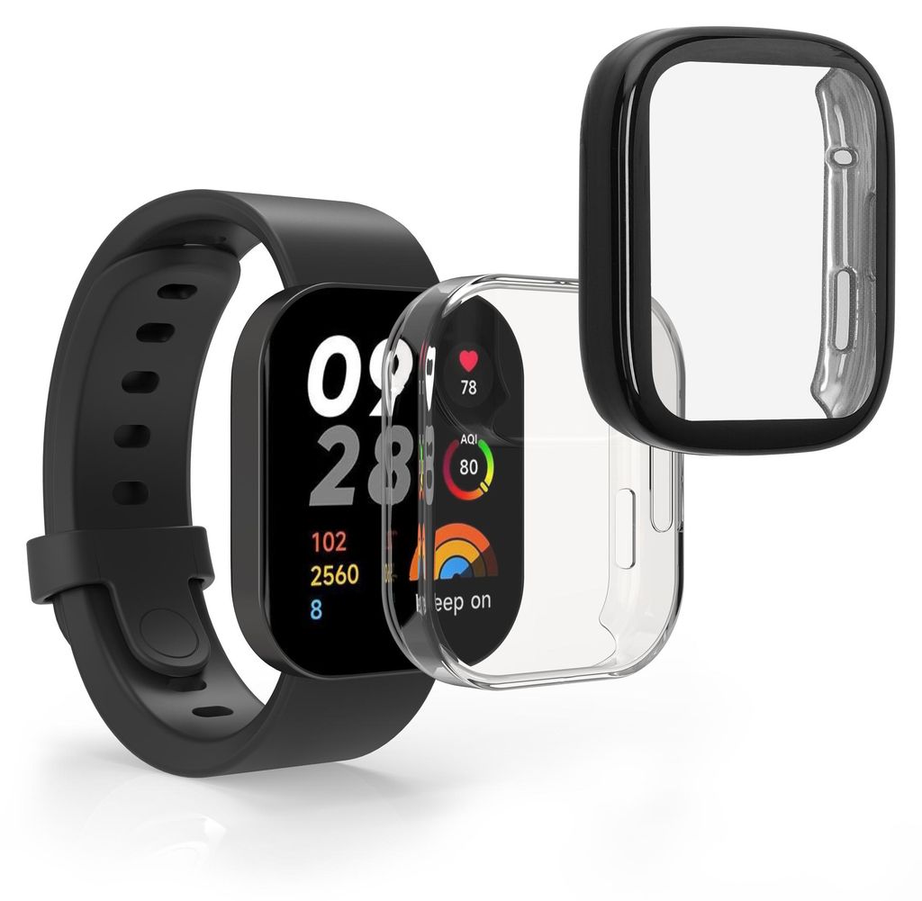 kwmobile 2x Silikon Hülle für Xiaomi Redmi Mi Watch Lite 3 / Redmi Watch 3 Schutzhülle - Fullbody Display Cover Set aus Silikon - Schwarz Transp...