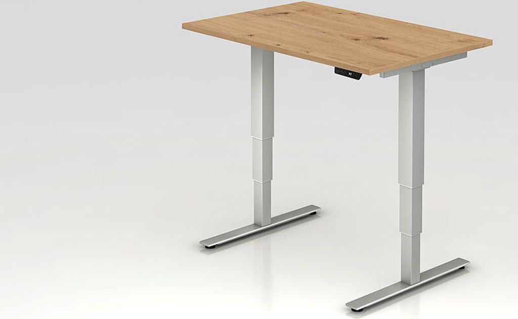 Büro Schreibtisch Stehtisch höhenverstellbar 120x80 cm Modell XDSM12 mit Memory-Schalter R=Asteiche-silber-ohne PC Halter