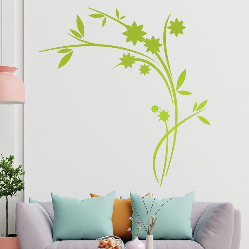 Blüten mit Sternblättern Wandtattoo in 6 Größen - Wandaufkleber Wall Sticker - Dekoration, Küche, Wohnzimmer, Schlafzimmer, Badezimmer