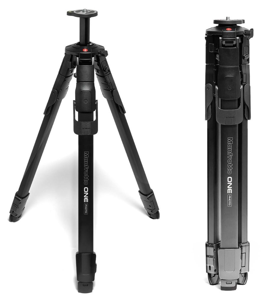 Manfrotto One Photo Aluminium-Stativ, Traglast 12 kg, 90°-Säule, Xtend-Beine, modulare Füße, für DSLR- und spiegellose Kameras
