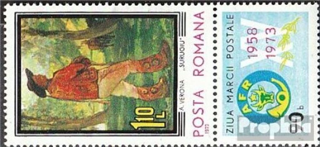 Briefmarken Rumänien 1973 Mi 3149Zf mit Zierfeld (kompl.Ausg.) postfrisch Tag der Briefmarke