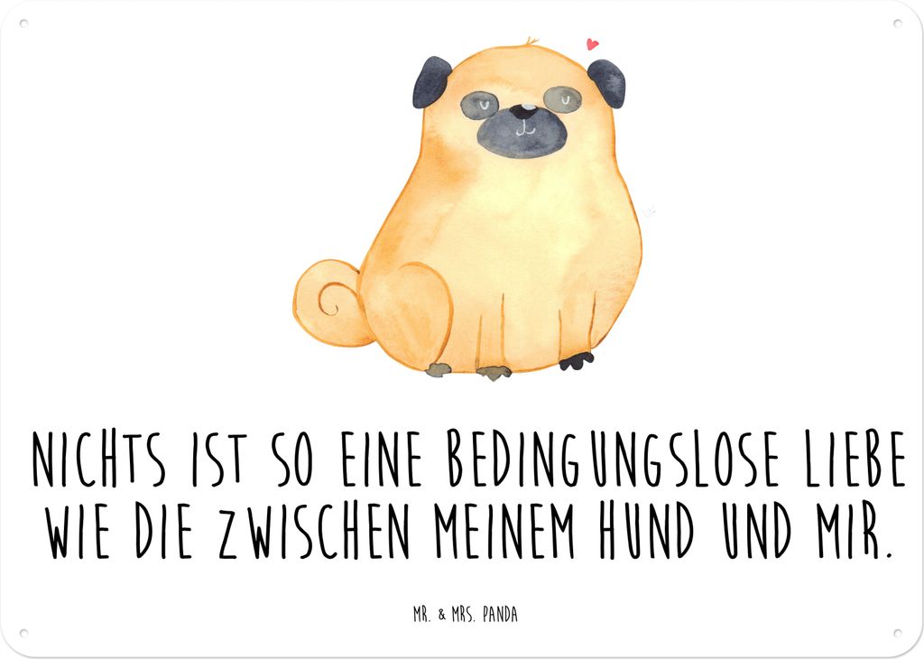 Mr. & Mrs. Panda Wandbild Mops DIN A4 - Weiß - Geschenk, Hund, Wandschild Metall, Schild, Retro Blechschild, Pure Liebe, Hunderasse, tafel, Knuffi...