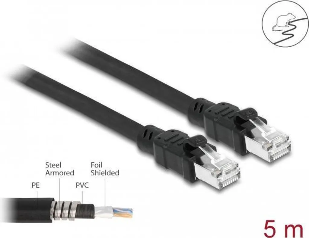 Câble RJ45 5m pour Télétravail et Gaming - Ethernet CAT 6a Delock F/UTP Noir