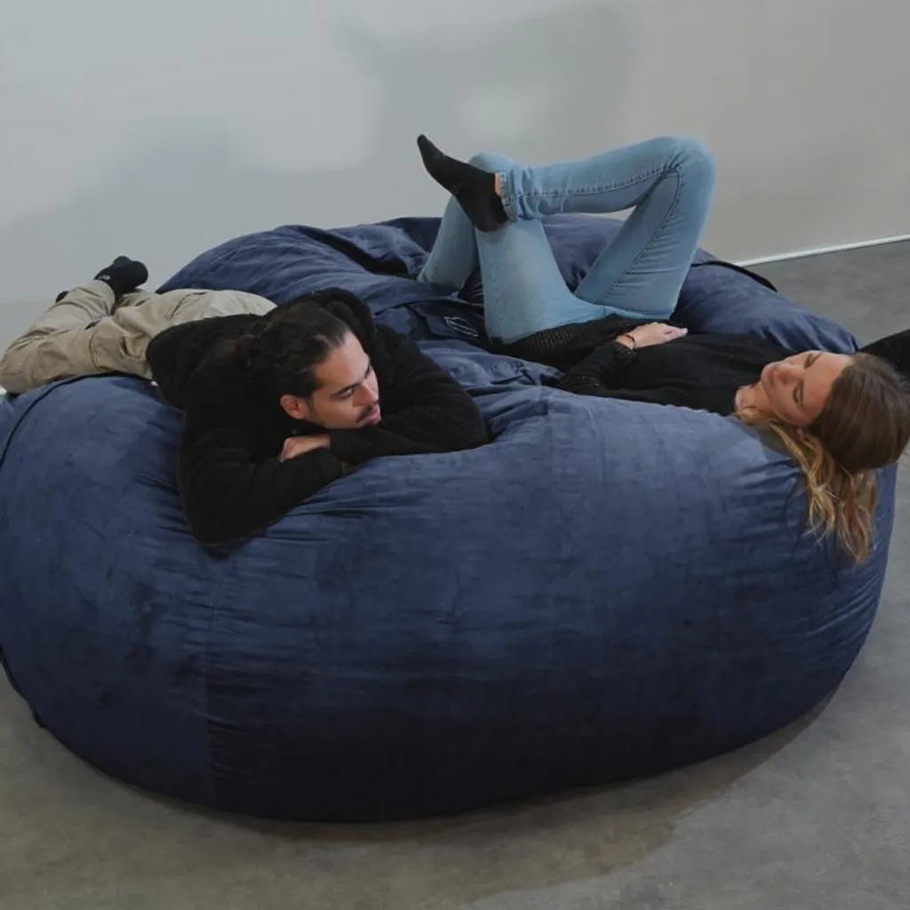 Grand pouf microsuède bleu nuit 200 cm déhoussable - Texture Premium - 6