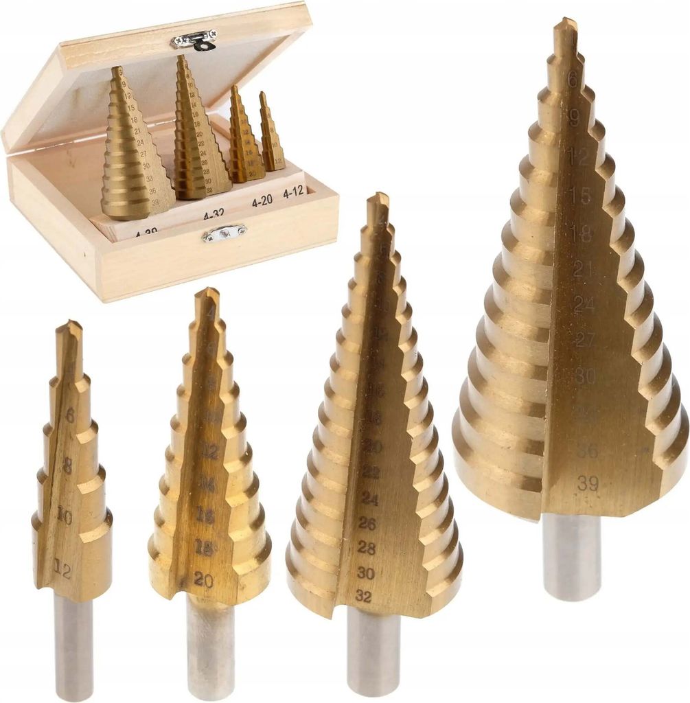 Stufenbohrer 4-39 mm Kegelbohrer 4tlg Set HSS Konusbohrer Produktbild 