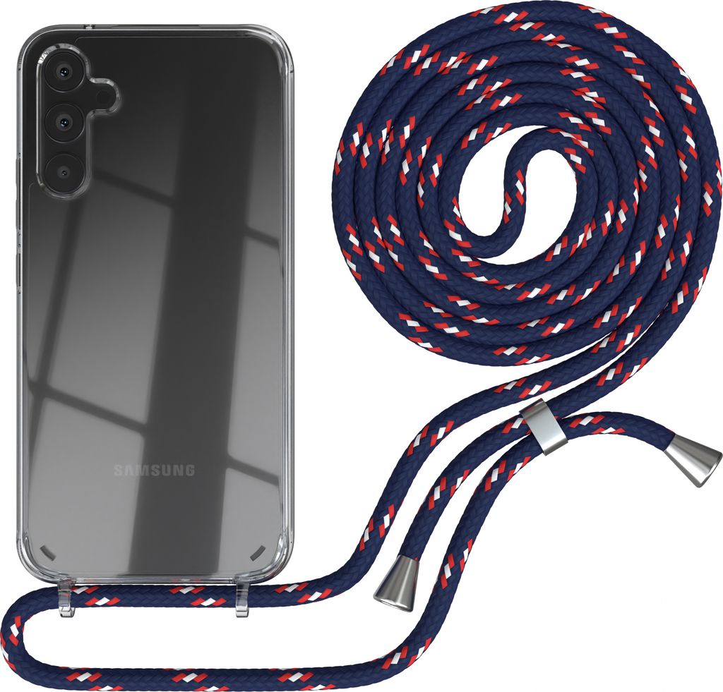 EAZY CASE Handykette kompatibel mit Samsung Galaxy A34, Handyhülle mit Umhängeband, Handykordel, Schutzhülle Clear, Band in Blau