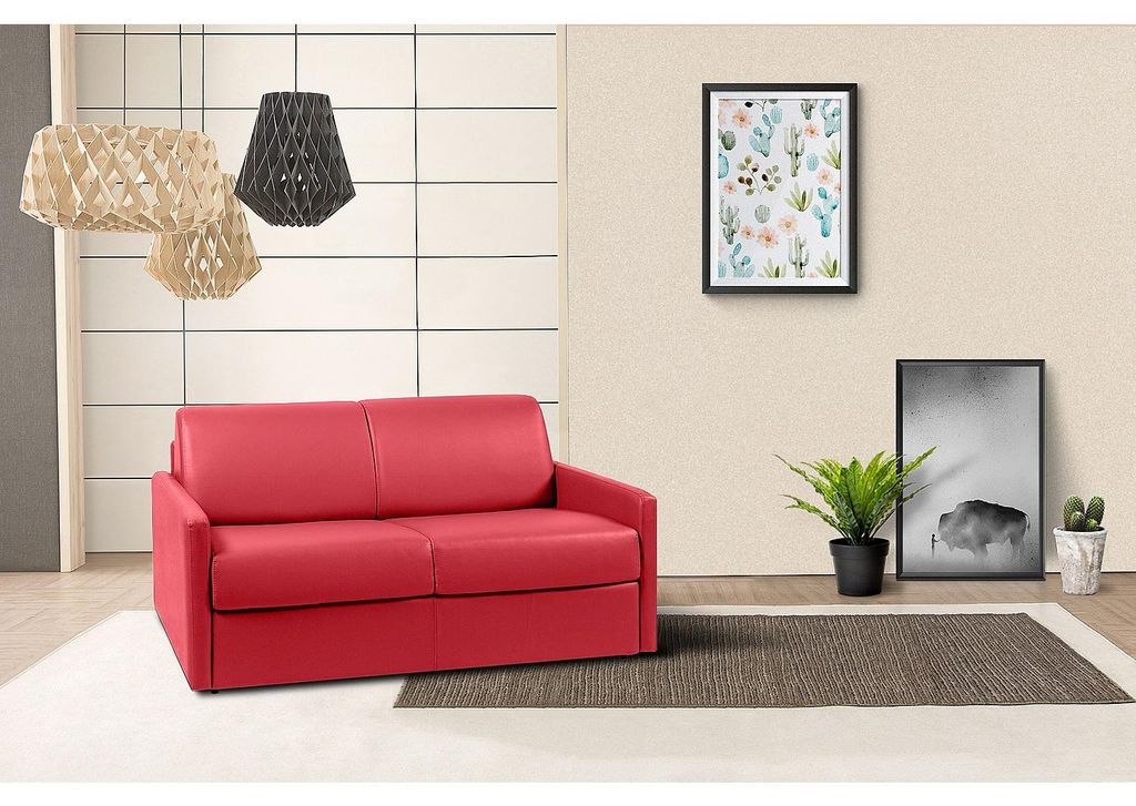 Express-Schlafsofa für 2 Personen aus rotem Kunstleder mit Sitzfläche aus Memory-Schaumstoff – Liegefläche 120 cm – Matratze 14 cm CALIFE
