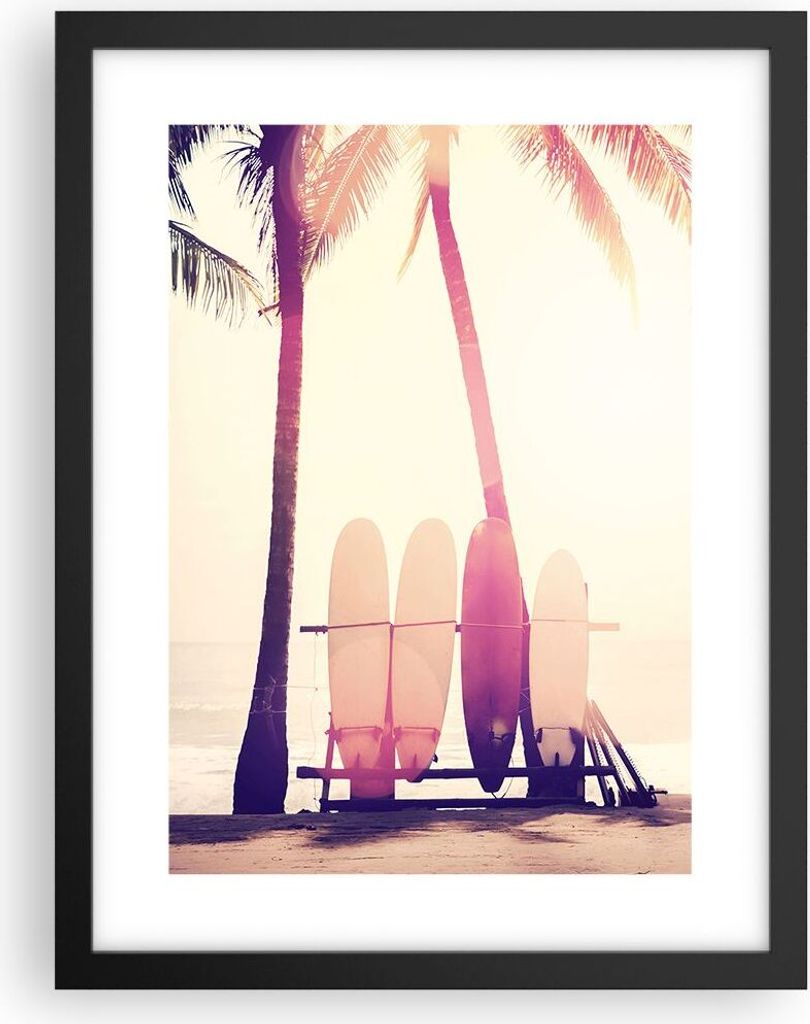 Gerahmtes Poster - Schwarzer Rahmen - Fackel Strand Surfen - 30x40 cm - Wand Bild - Wanddeko - Wandbilder - Kunstposter - Wandposter - Bilderrahmen...