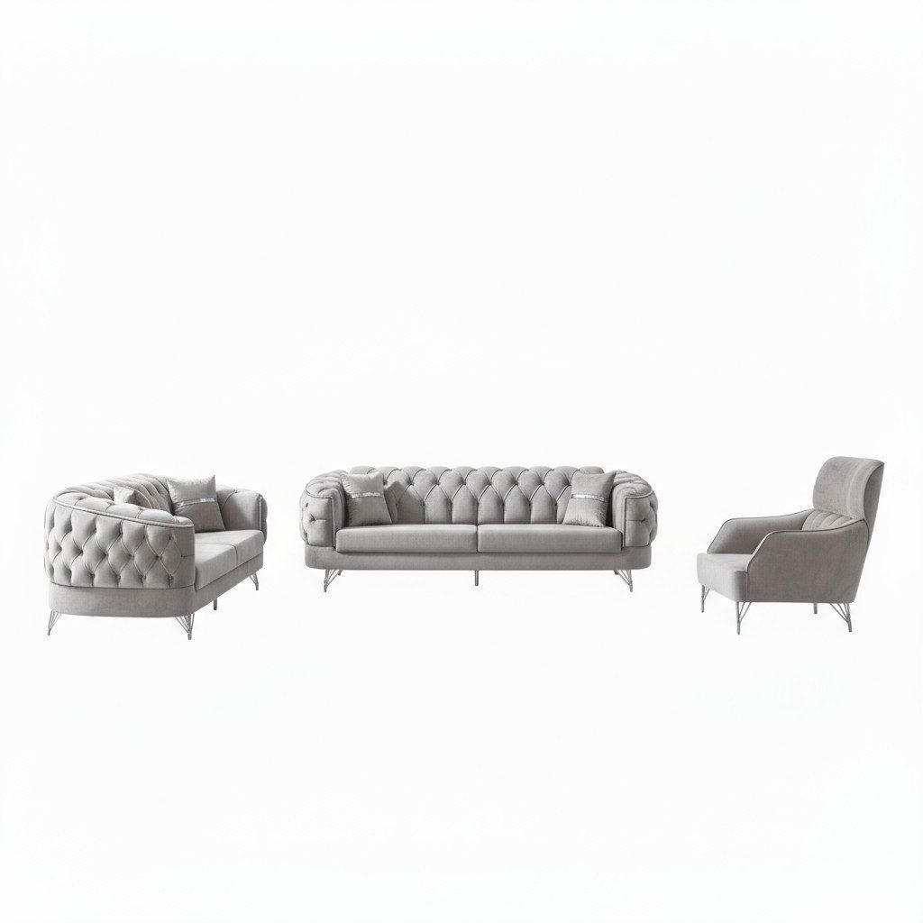 Sofa -Set Imagine, zeitlose Eleganz mit edler in m Samt Spar-Set, 3-Sitzer+2-Sitzer+Sessel+Sessel 3-Sitzer mit Schlaffunktion Farbe: hellgra