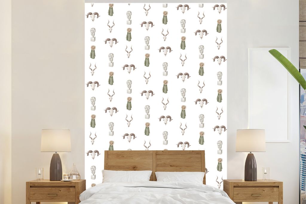 MuchoWow Fototapete für Wohnzimmer oder Schlafzimmer Wandtapete Vinyl Motivtapete Illustrationen - Muster - Grau - 145x220 cm - Wanddekoration