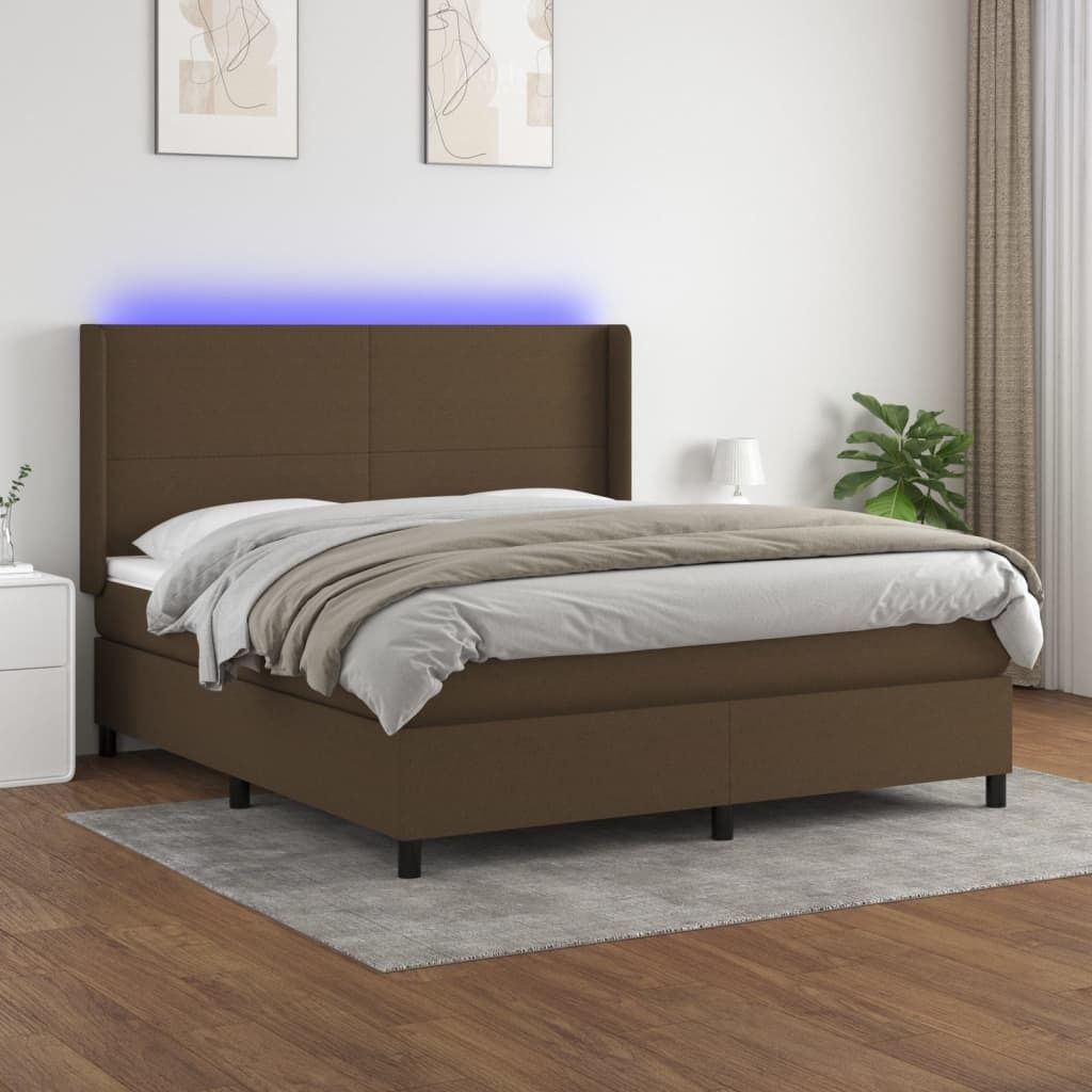 Cloris Designermöbel Boxspringbett mit Matratze & LED Dunkelbraun 160x200 cm Stoff 2024 Neu