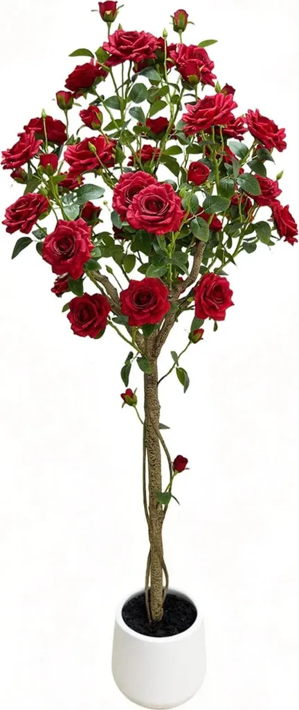 Rosier Artificiel en Pot 150 cm : Pack de 2 Grandes Plantes en Soie