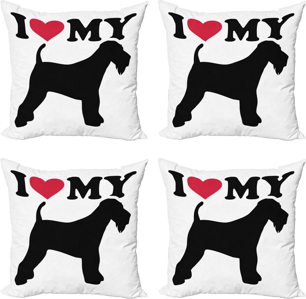 ABAKUHAUS Airedale Kissenbezug Set (4 Stück), Ich liebe meine Terrier-Hundeliebe, Moderner Doppelseitiger Digitaldruck, 60 cm x 60 cm, Dark Pink K...