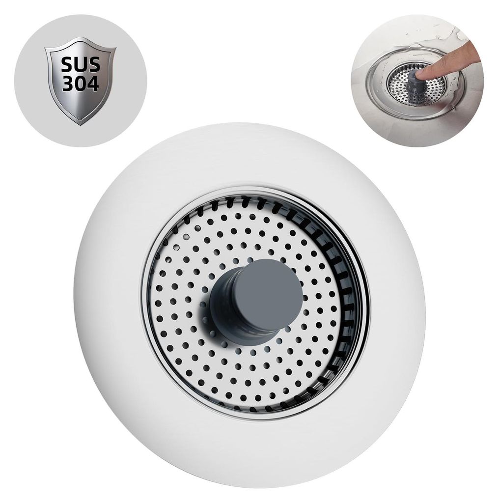 Abflussstopfen, Abflusssieb für Küchenspülen, Edelstahlstopfen und -sieb, verhindert Verstopfungen und Geruchsbildung – Spülbeckentiefe > 28 mm