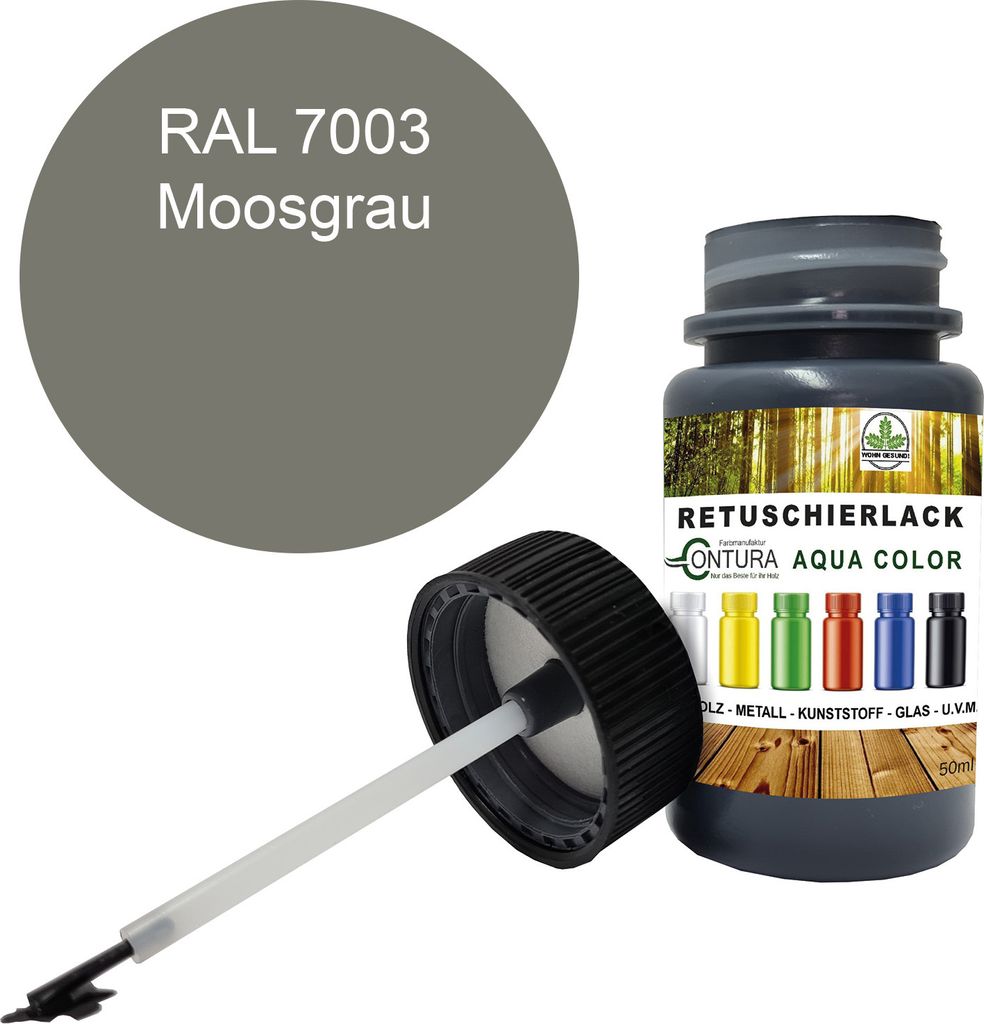 Reparaturlack Lackstift RAL Lack Pinselflasche 50ml. Farbe Holz Metall Möbel Auto Bad Retuschierlack - RAL 7003 Moosgrau