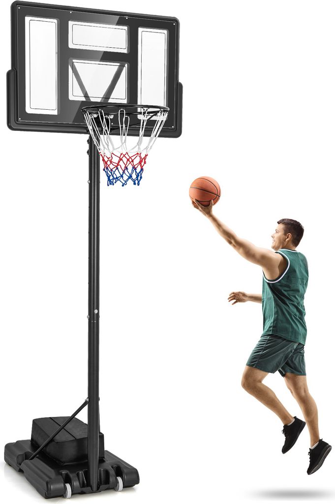 GOPLUS Basketballkorb Outdoor, Korbhöhe von 135 bis 305 cm verstellbar, Basketball Korb mit Rückwand, Basketball Ständer tragbar mit Rollen, Bas...