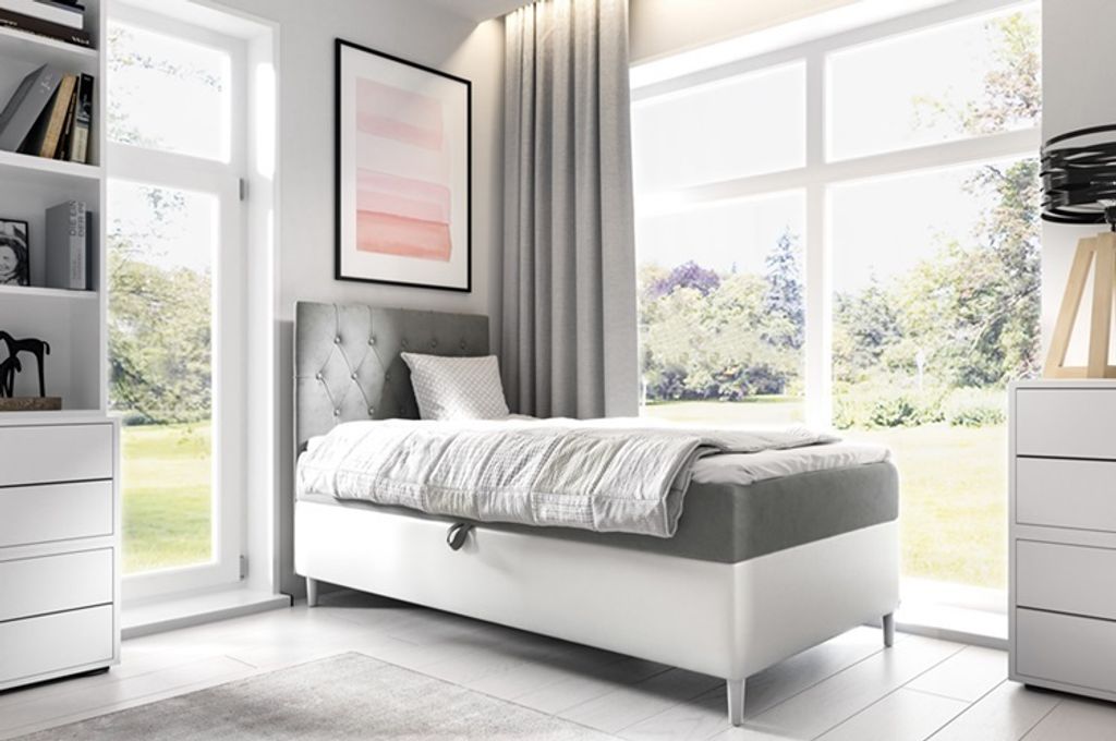 Boxspringbett FIFI 1 90x200 cm Bett mit Stauraum Kinderbett Bonell H3 - LINKE ÖFFNUNGSSEITE (Fresh 14 + Soft 17)