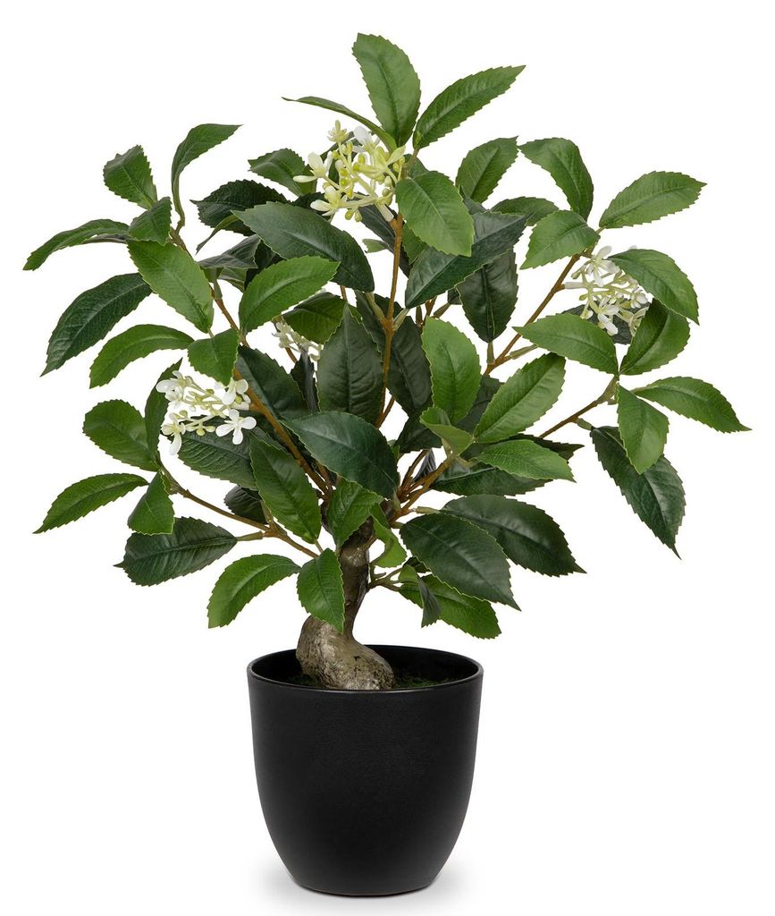 Künstliche Pflanze im Topf, künstlicher Lorbeerbaum 42 cm, realistisch aussehende künstliche Pflanze in einem schwarzen Topf, künstliche Pflanz...
