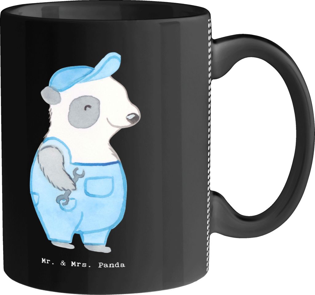 Mr. & Mrs. Panda Tasse Mechatroniker für Kältetechnik Herz - Schwarz - Geschenk, kaffeebecher bedruckt, Gesellenprüfung, Werktstatt, Keramiktass...